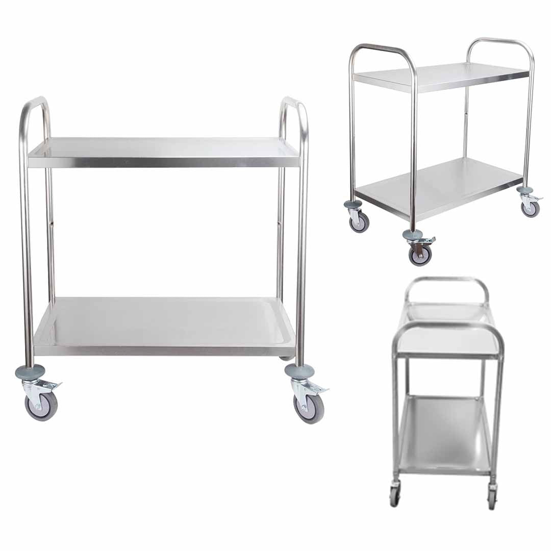 Premium 2X 2 Tier 86x54x94cm Stainless Steel Kitchen Dinning Food Cart Trolley Utility Round Large - image2