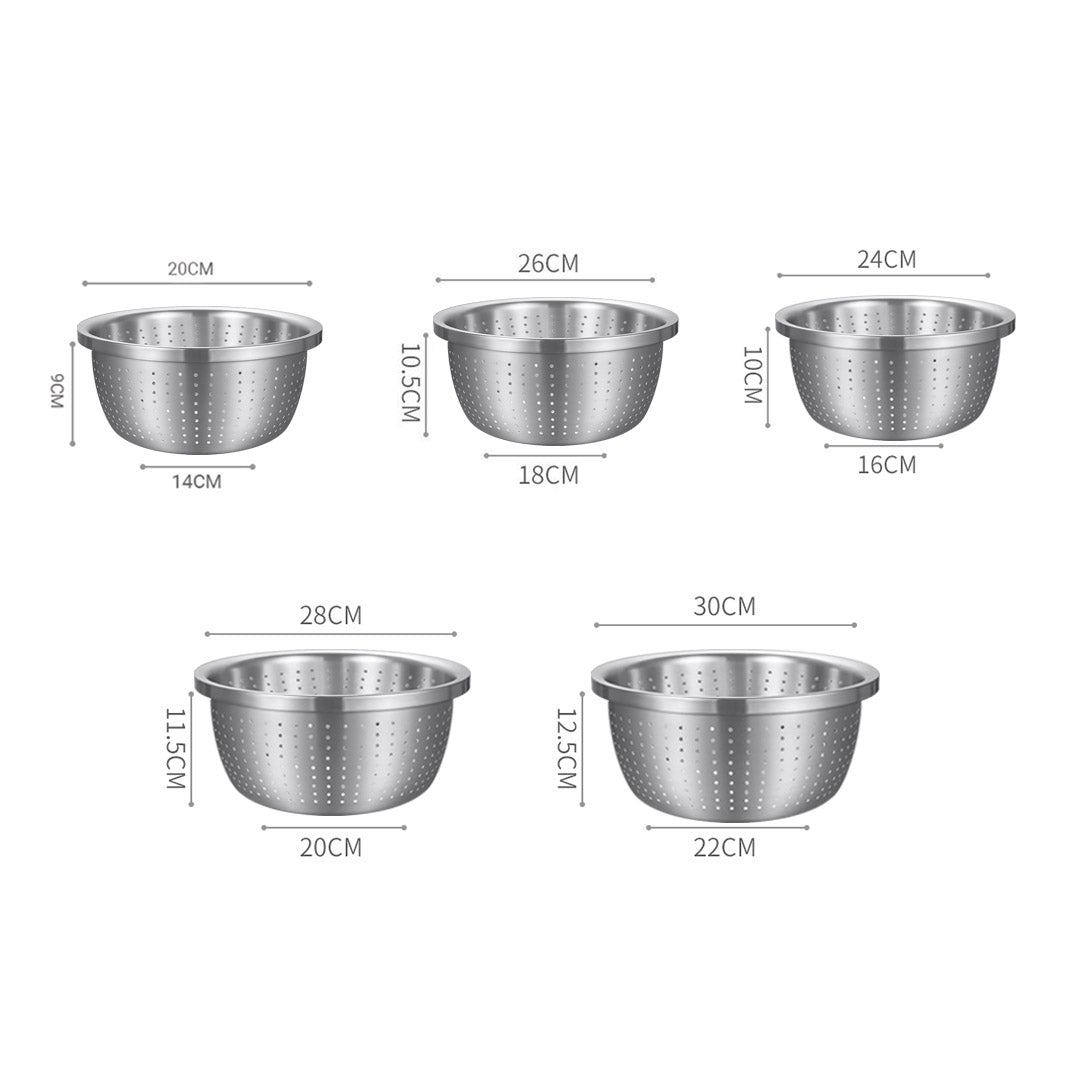 Premium Stainless Steel Nesting Basin Colander Perforated Kitchen Sink Washing Bowl Metal Basket Strainer Set of 5 - image2