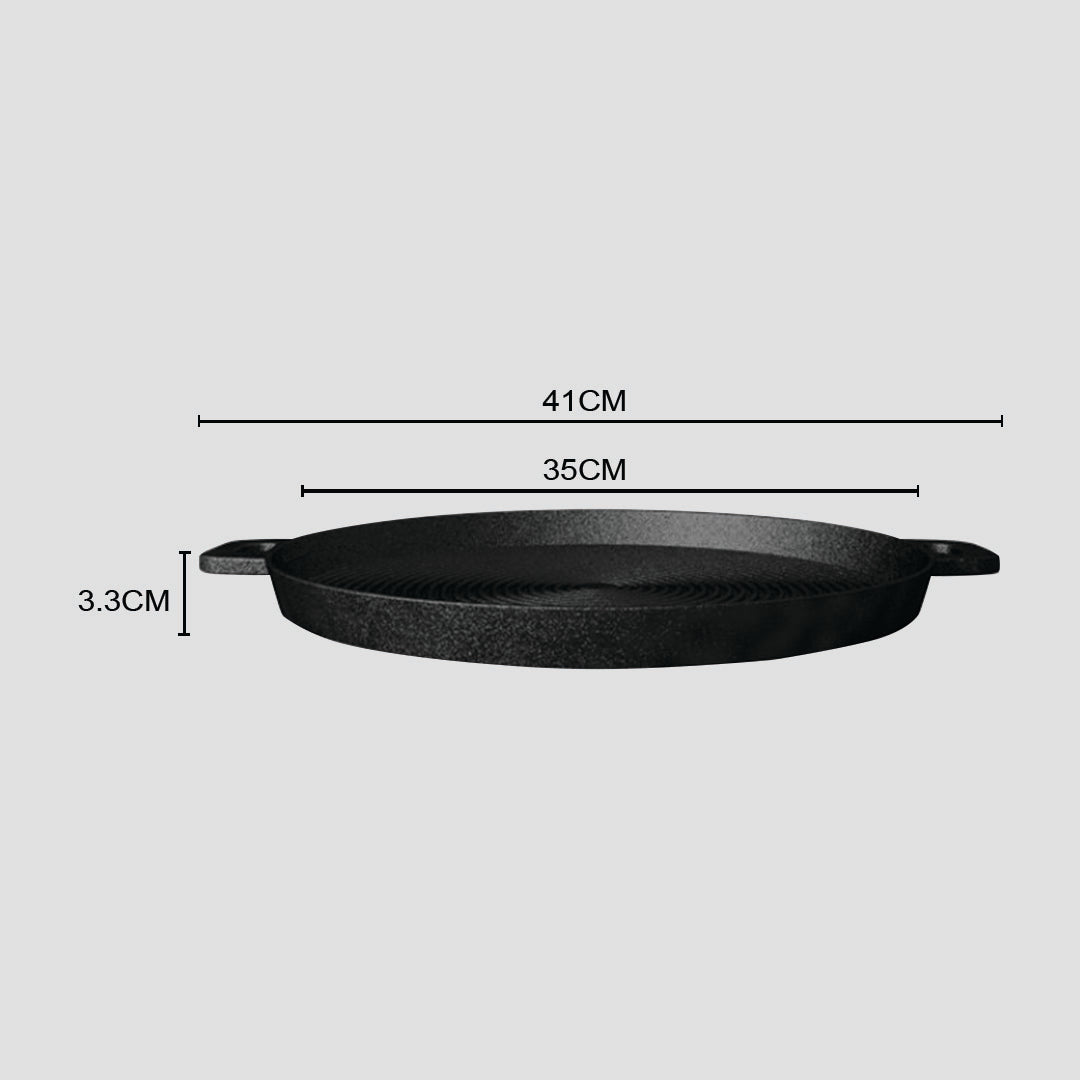 Premium 2X 35cm Round Ribbed Cast Iron Frying Pan Skillet Steak Sizzle Platter with Handle - image2