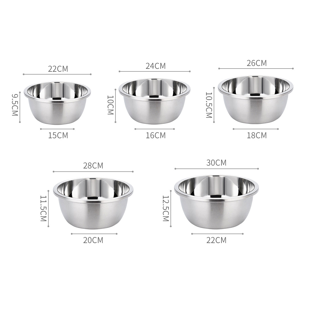 Premium 5Pcs Deepen Polished Stainless Steel Stackable Baking Washing Mixing Bowls Set Food Storage Basin - image2