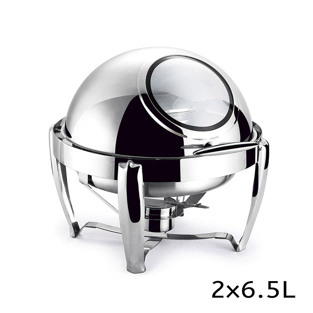 Premium 2X 6.5L Stainless Steel Round Soup Tureen Bowl Station Roll Top Buffet Chafing Dish Catering Chafer Food Warmer Server - image2