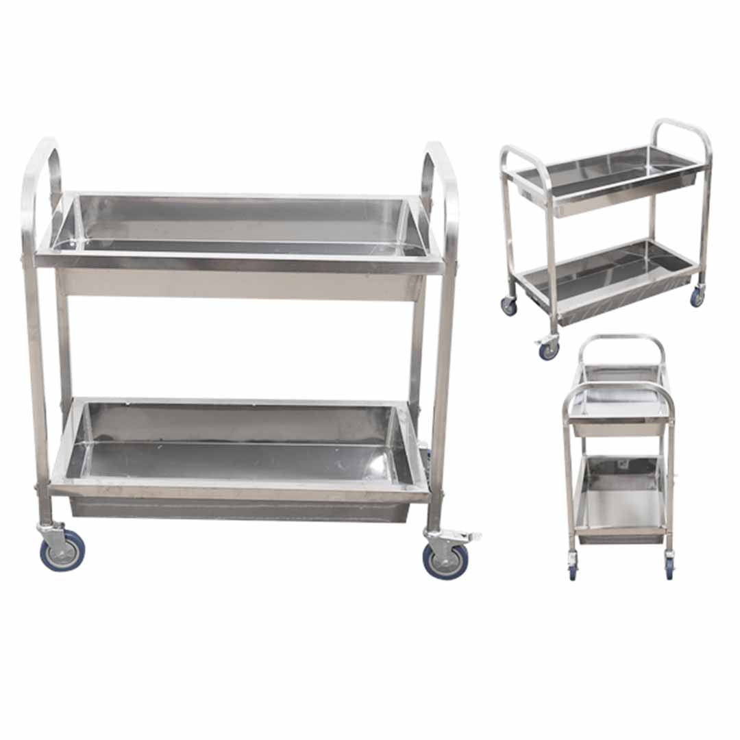 Premium 2 Tier Stainless Steel Kitchen Trolley Bowl Collect Service Food Cart 85x45x90cm Medium - image3