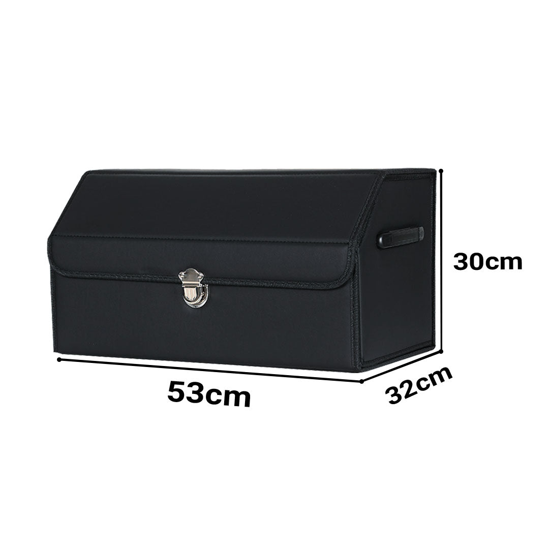 Premium Leather Car Boot Collapsible Foldable Trunk Cargo Organizer Portable Storage Box With Lock Black Medium - image2