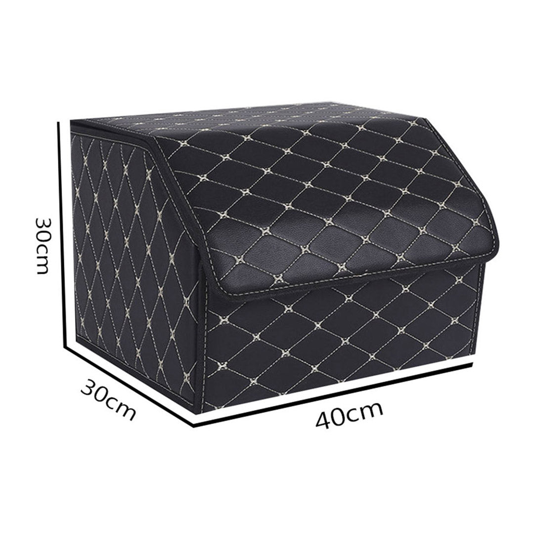 Premium 2X Leather Car Boot Collapsible Foldable Trunk Cargo Organizer Portable Storage Box Black/Gold Stitch Medium - image2