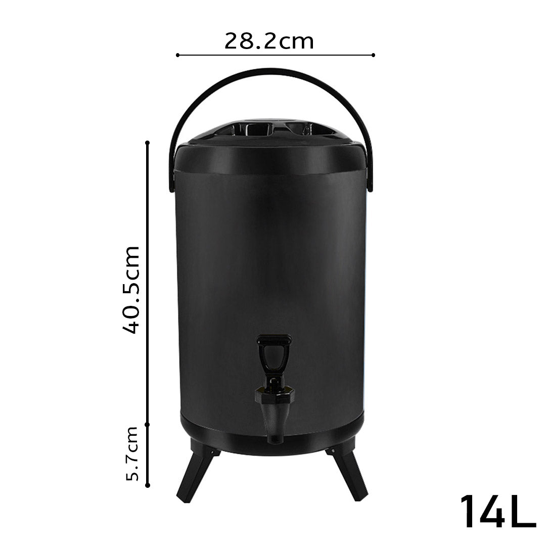 14L Stainless Steel Insulated Milk Tea Barrel Hot and Cold Beverage Dispenser Container with Faucet Black - image2