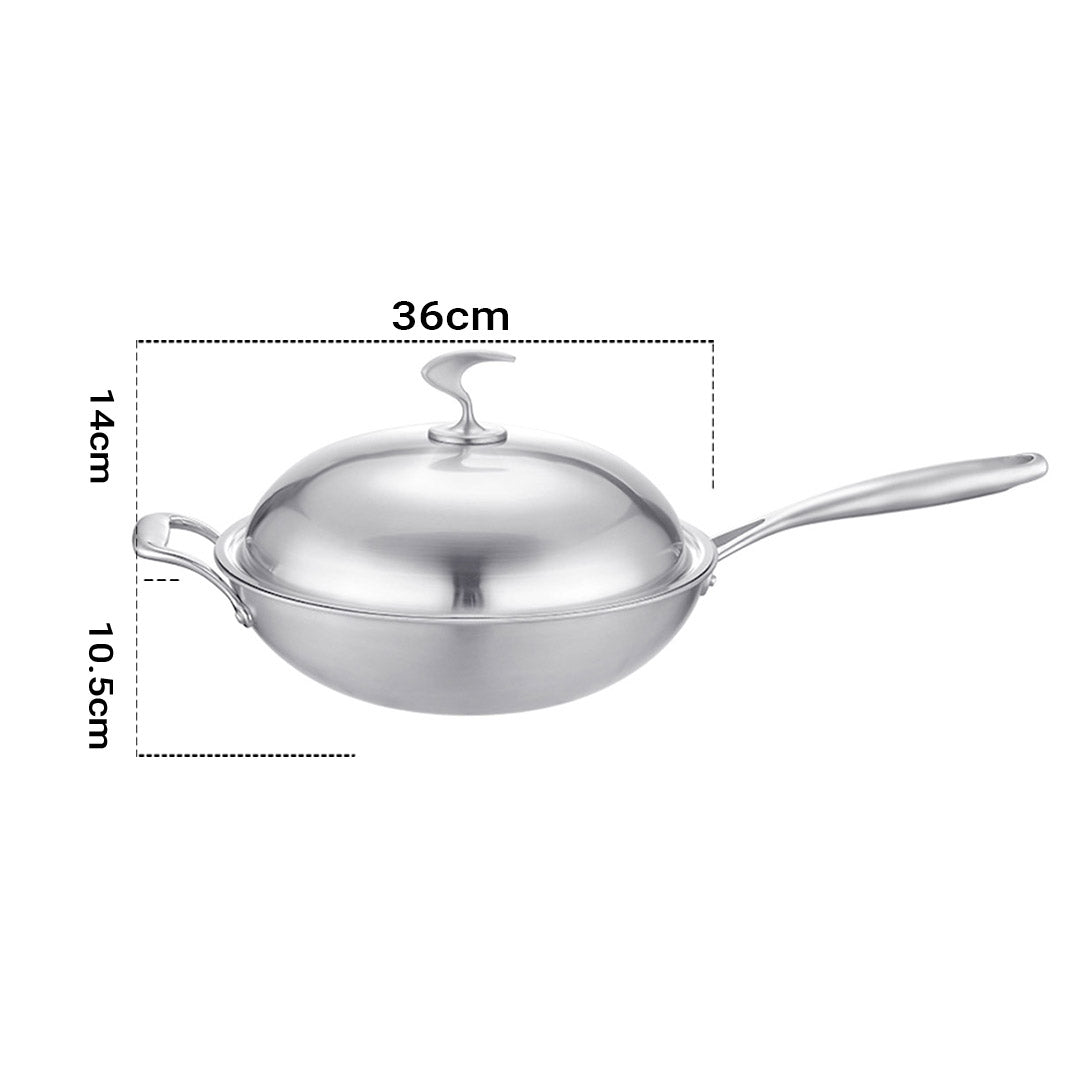 Premium 18/10 Stainless Steel Fry Pan 36cm Frying Pan Top Grade Skillet with Helper Handle and Lid - image2