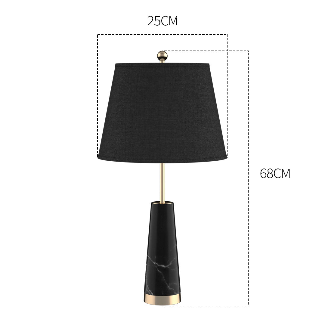Premium 68cm Black Marble Bedside Desk Table Lamp Living Room Shade with Cone Shape Base - image2