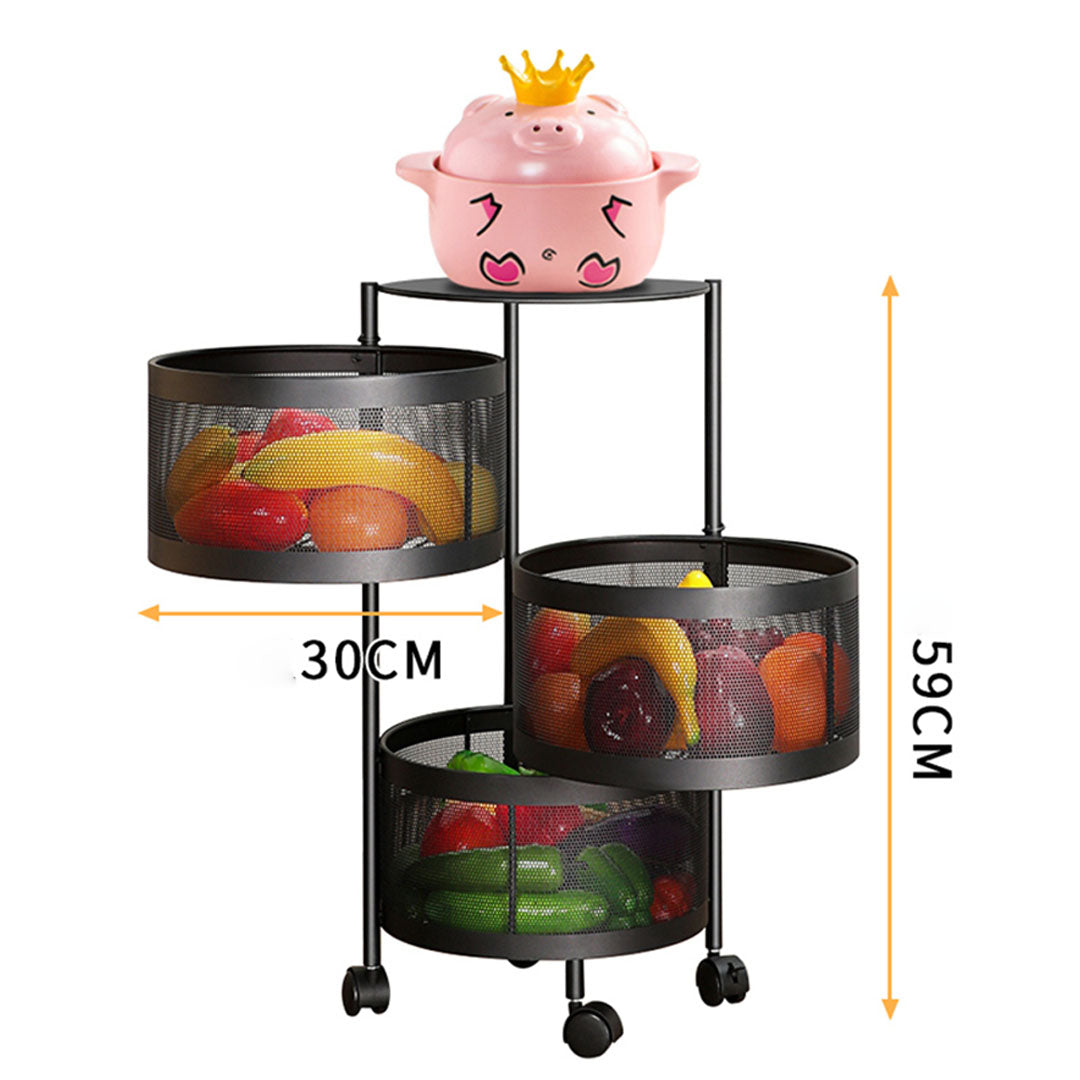 Premium 3 Tier Steel Round Rotating Kitchen Cart Multi-Functional Shelves Portable Storage Organizer with Wheels - image2