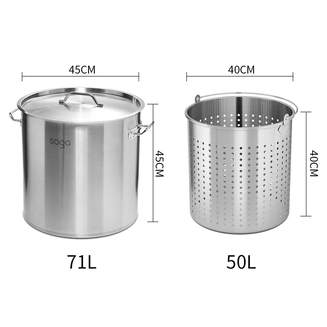 Premium 71L 18/10 Stainless Steel Stockpot with Perforated Stock pot Basket Pasta Strainer - image2