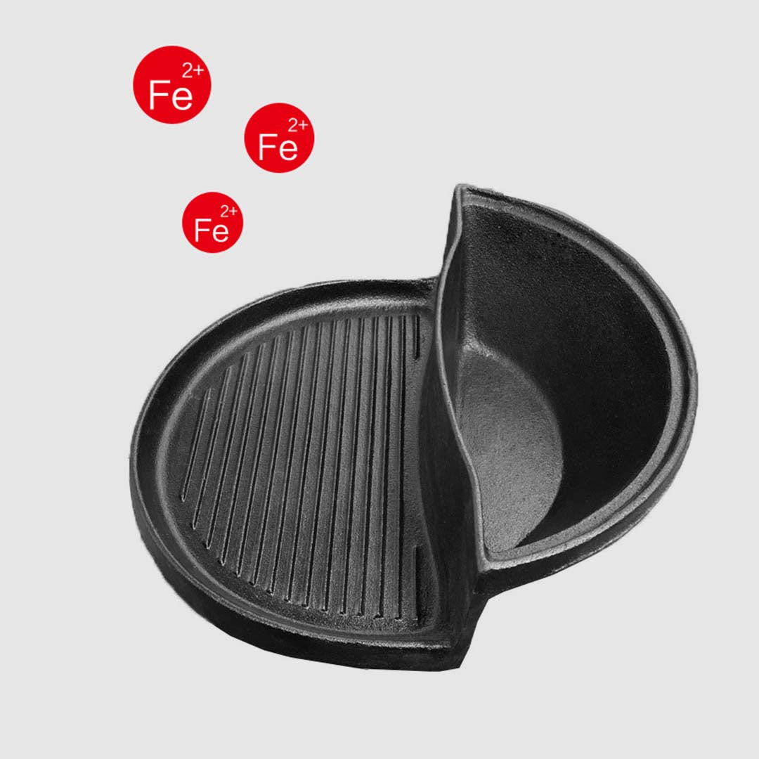Premium 2X 2 in 1 Cast Iron Ribbed Fry Pan Skillet Griddle BBQ and Steamboat Hot Pot - image2