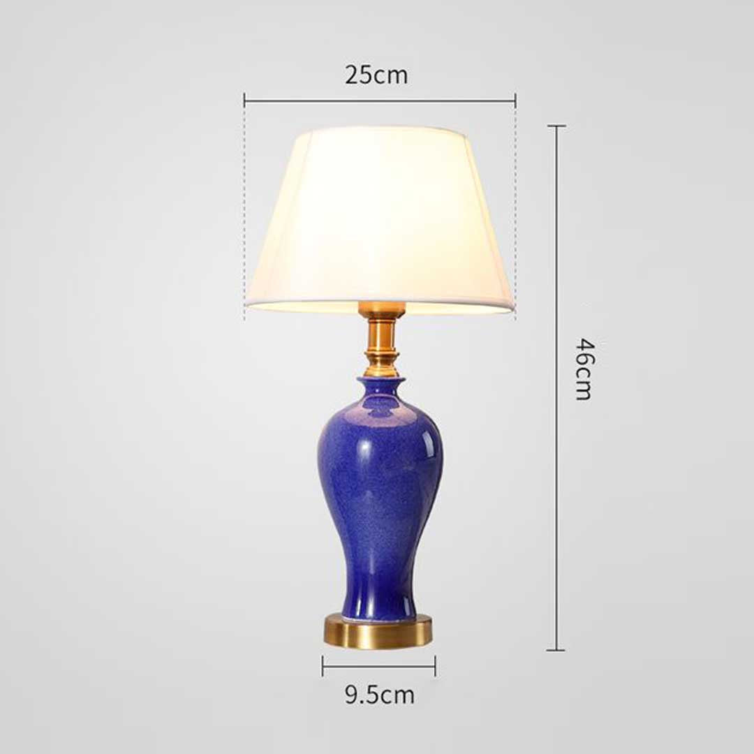 Premium Blue Ceramic Oval Table Lamp with Gold Metal Base - image2