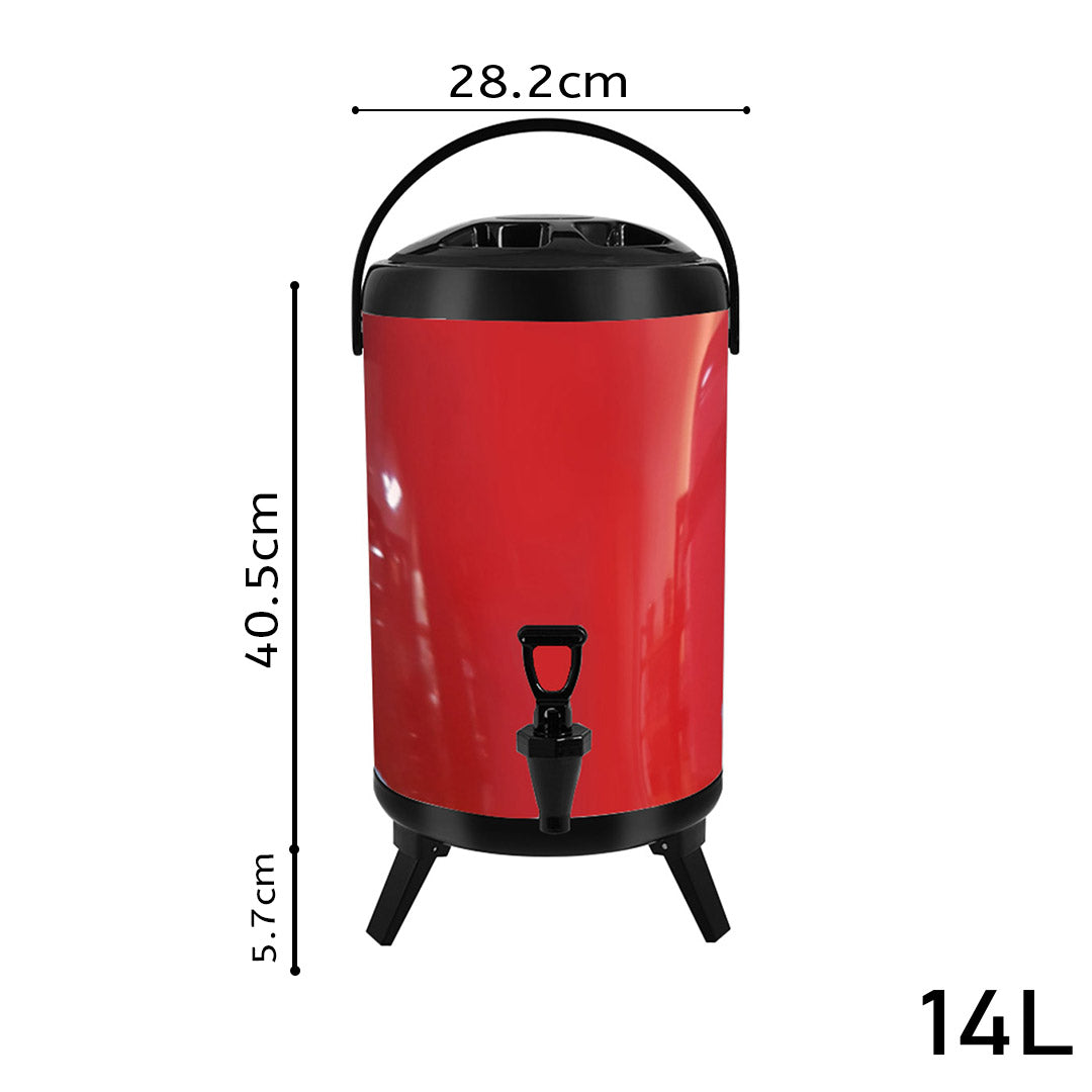 Premium 8X 14L Stainless Steel Insulated Milk Tea Barrel Hot and Cold Beverage Dispenser Container with Faucet Red - image2