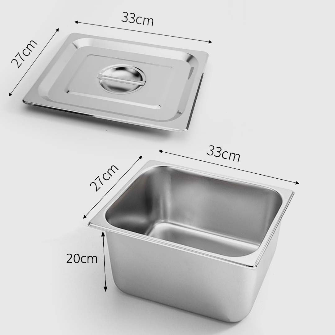 Premium 2X Gastronorm GN Pan Full Size 1/2 GN Pan 20cm Deep Stainless Steel Tray With Lid - image2