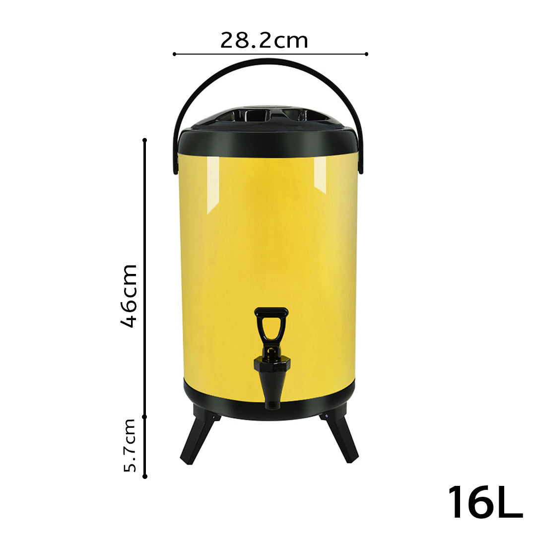 Premium 2X 16L Stainless Steel Insulated Milk Tea Barrel Hot and Cold Beverage Dispenser Container with Faucet Yellow - image2