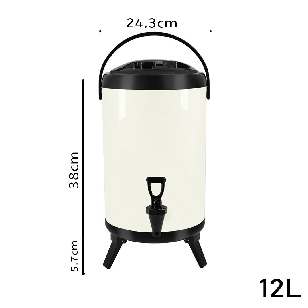 Premium 8X 12L Stainless Steel Insulated Milk Tea Barrel Hot and Cold Beverage Dispenser Container with Faucet White - image2