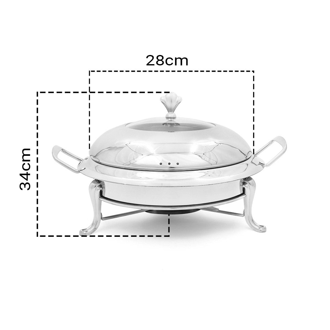 Stainless Steel Round Buffet Chafing Dish Cater Food Warmer Chafer with Glass Top Lid - image2