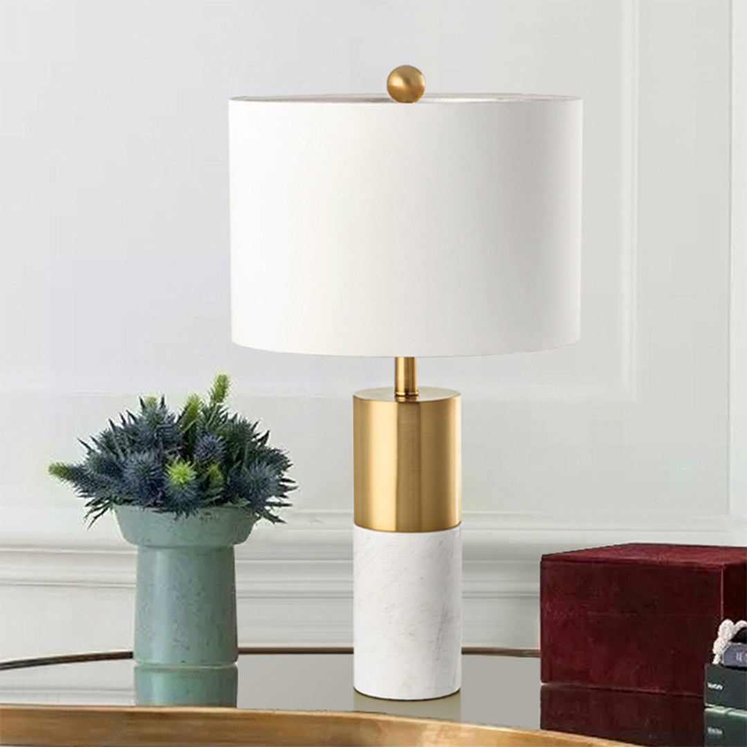 Premium 60cm White Marble Bedside Modern Desk Table Lamp Living Room Shade with Cylinder Base - image3