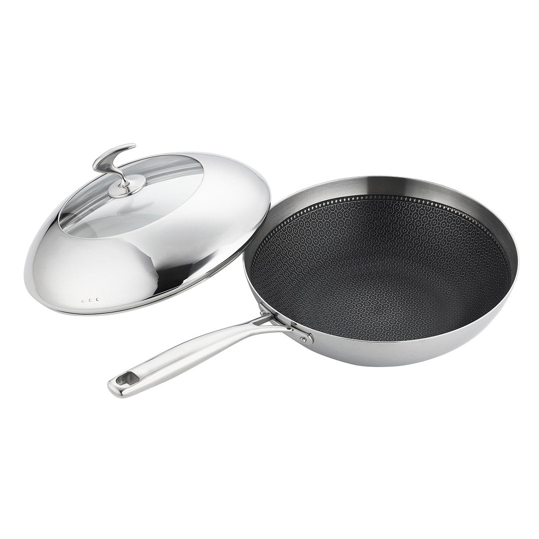 Premium 2X 18/10 Stainless Steel Fry Pan 30cm Frying Pan Top Grade Cooking Non Stick Interior Skillet with Lid - image3