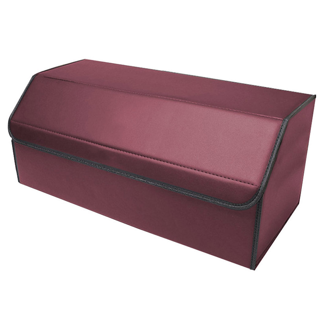 Premium 2X Leather Car Boot Collapsible Foldable Trunk Cargo Organizer Portable Storage Box Red Medium - image3