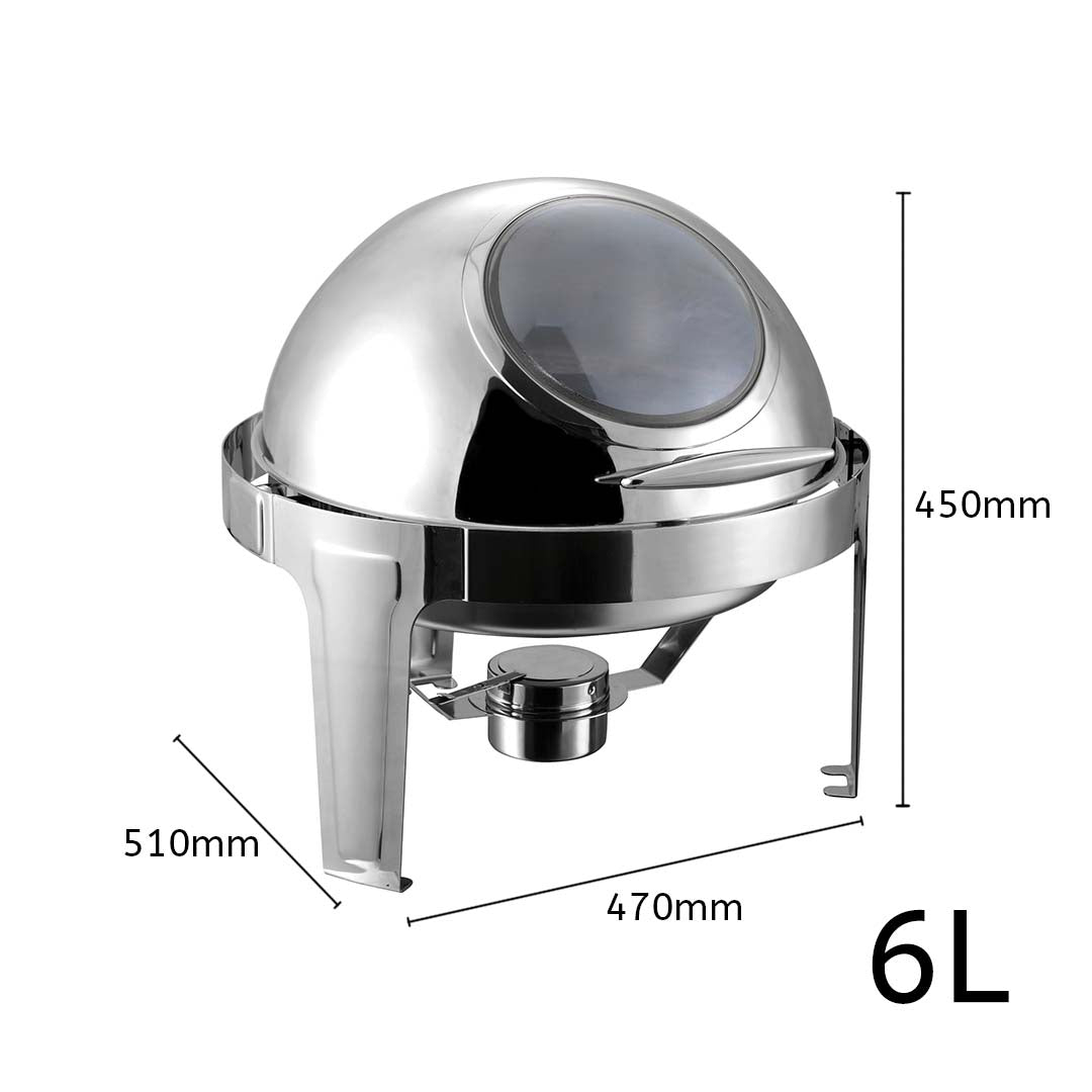 Premium 4X 6L Round Chafing Stainless Steel Food Warmer with Glass Roll Top - image3