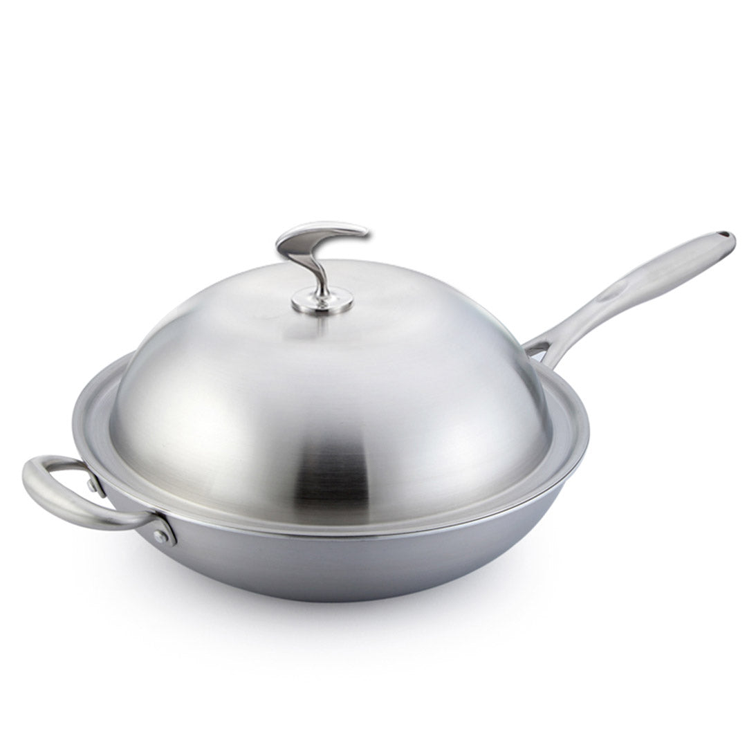 Premium 2X 18/10 Stainless Steel Fry Pan 34cm Frying Pan Top Grade Skillet with Helper Handle and Lid - image3