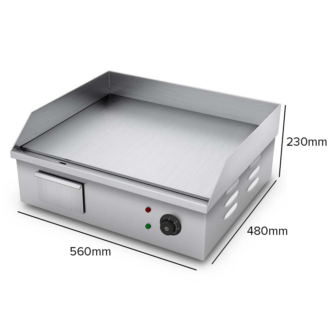 Premium 2X Electric Stainless Steel Flat Griddle Grill BBQ Hot Plate 2200W - image3