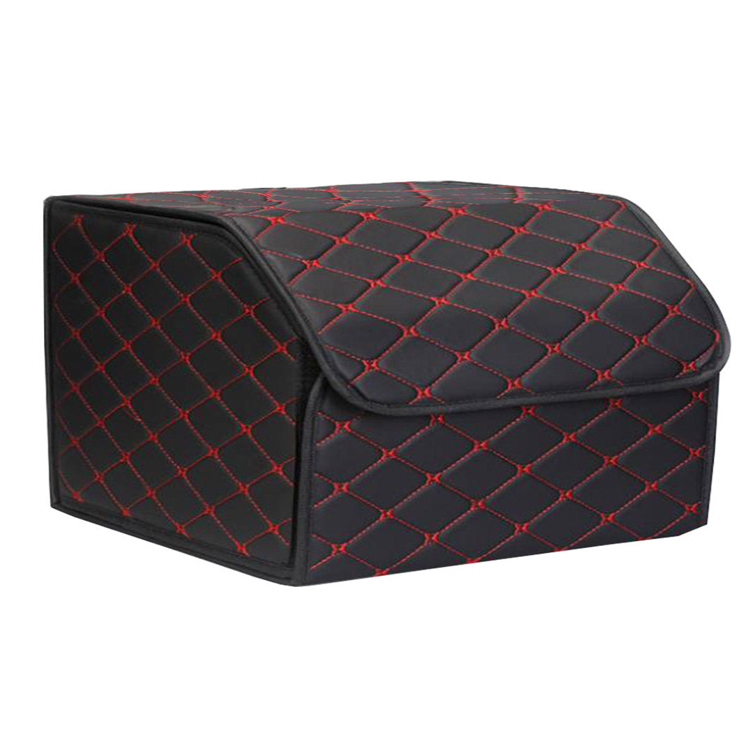 Premium Leather Car Boot Collapsible Foldable Trunk Cargo Organizer Portable Storage Box Black/Red Stitch Medium - image3