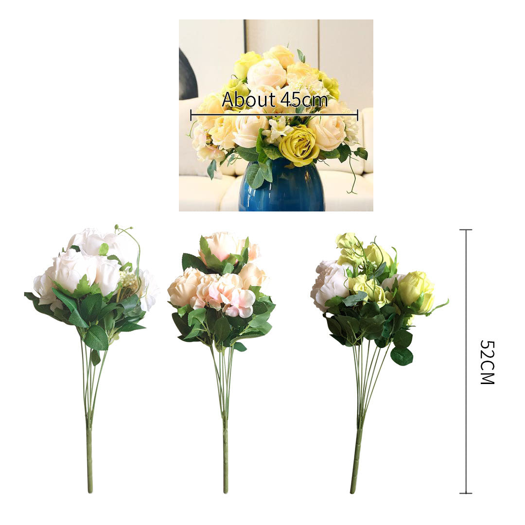 Premium 3pcs Artificial Silk with 15 Heads Flower Fake Rose Bouquet Table Decor White - image3