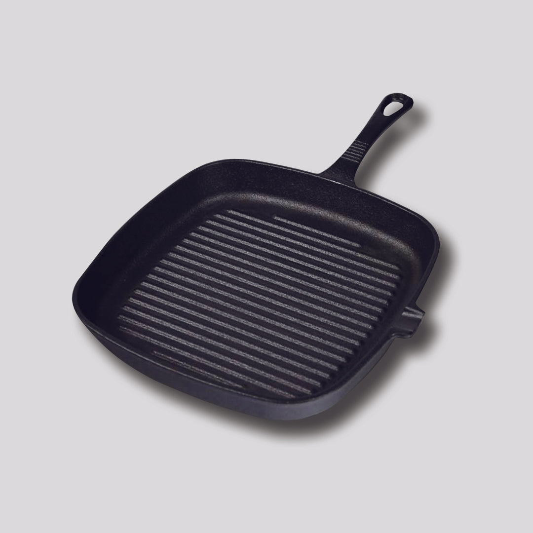 Premium 23.5cm Square Ribbed Cast Iron Frying Pan Skillet Steak Sizzle Platter with Handle - image3