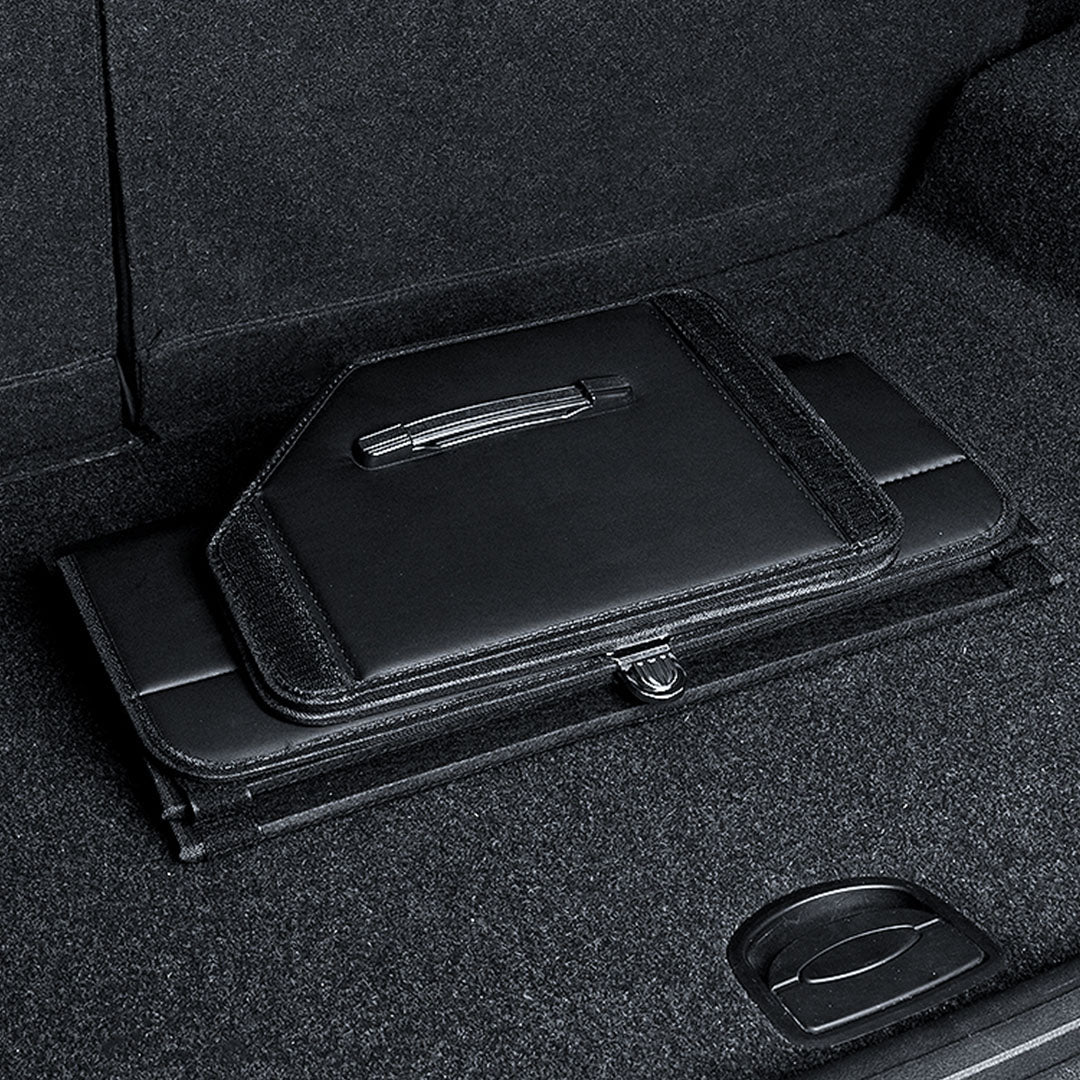 Premium 2X Leather Car Boot Collapsible Foldable Trunk Cargo Organizer Portable Storage Box With Lock Black Medium - image3