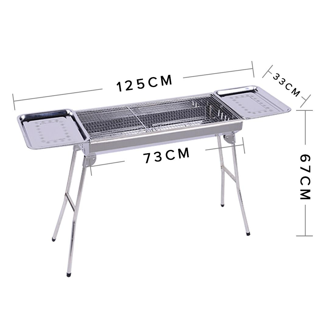 Premium Skewers Grill with Side Tray Portable Stainless Steel Charcoal BBQ Outdoor 6-8 Persons - image3