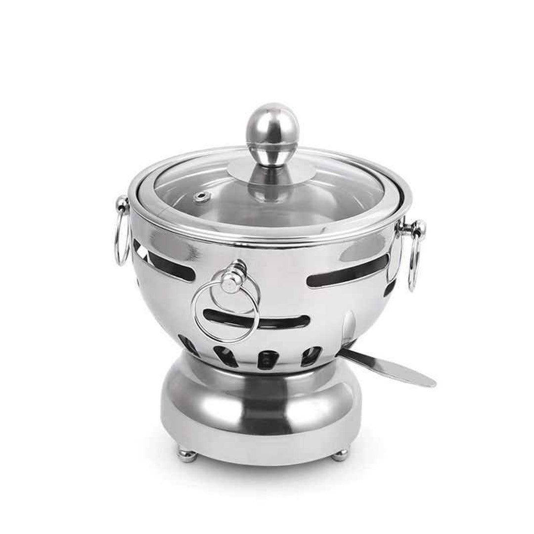 Premium Stainless Steel Mini Asian Buffet Hot Pot Single Person Shabu Alcohol Stove Burner with Glass Lid - image3