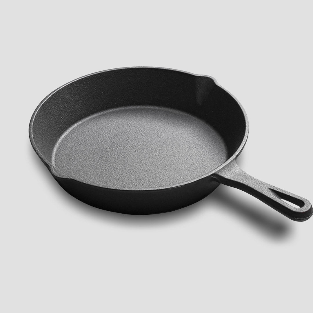 Premium 2X 26cm Round Cast Iron Frying Pan Skillet Steak Sizzle Platter with Handle - image3