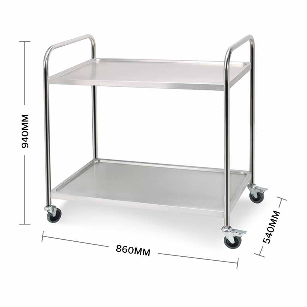 Premium 2X 2 Tier 86x54x94cm Stainless Steel Kitchen Dinning Food Cart Trolley Utility Round Large - image3