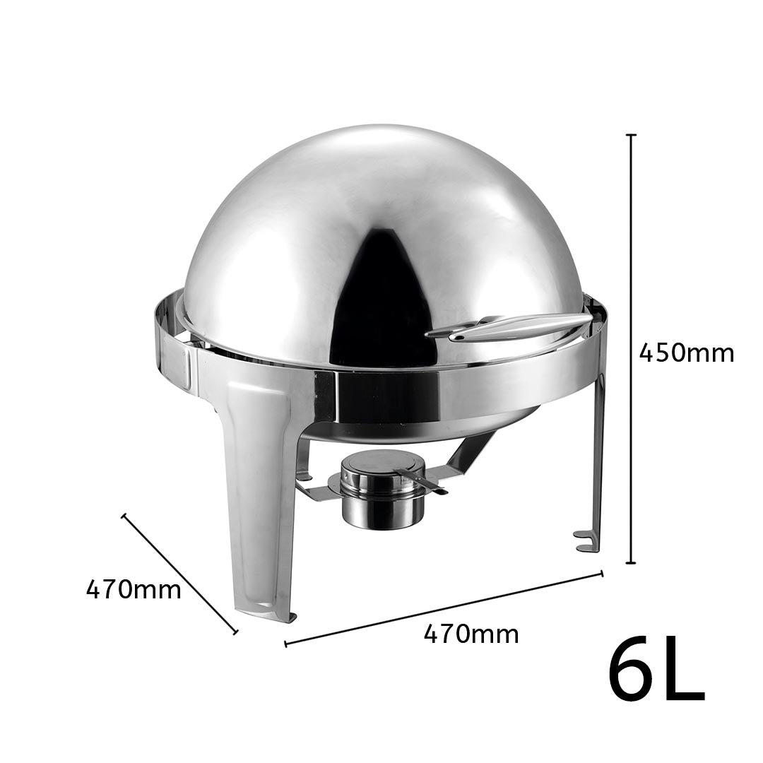 Premium 6L Stainless Steel Chafing Food Warmer Catering Dish Round Roll Top - image3