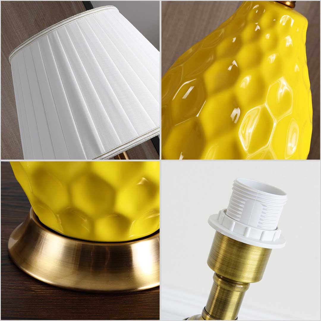 Premium 4X Textured Ceramic Oval Table Lamp with Gold Metal Base White - image3