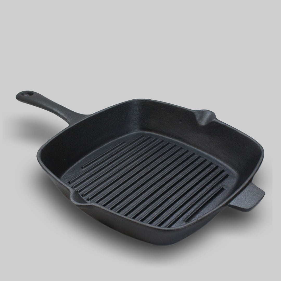 Premium 26cm Square Ribbed Cast Iron Frying Pan SkilletSteak Sizzle Platter with Handle - image3