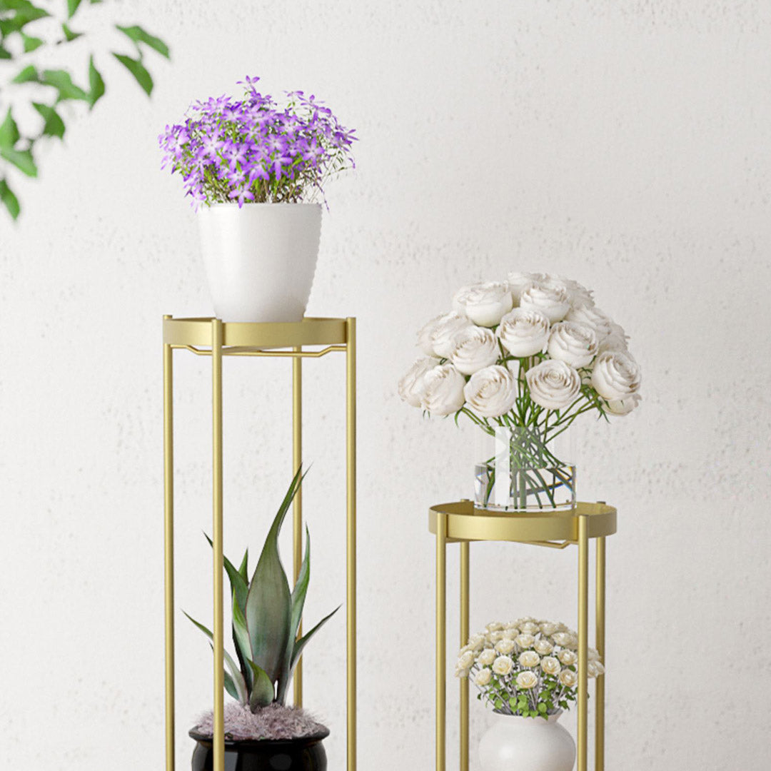 Premium 2X 2 Layer 80cm Gold Metal Plant Stand Flower Pot Holder Corner Shelving Rack Indoor Display - image3