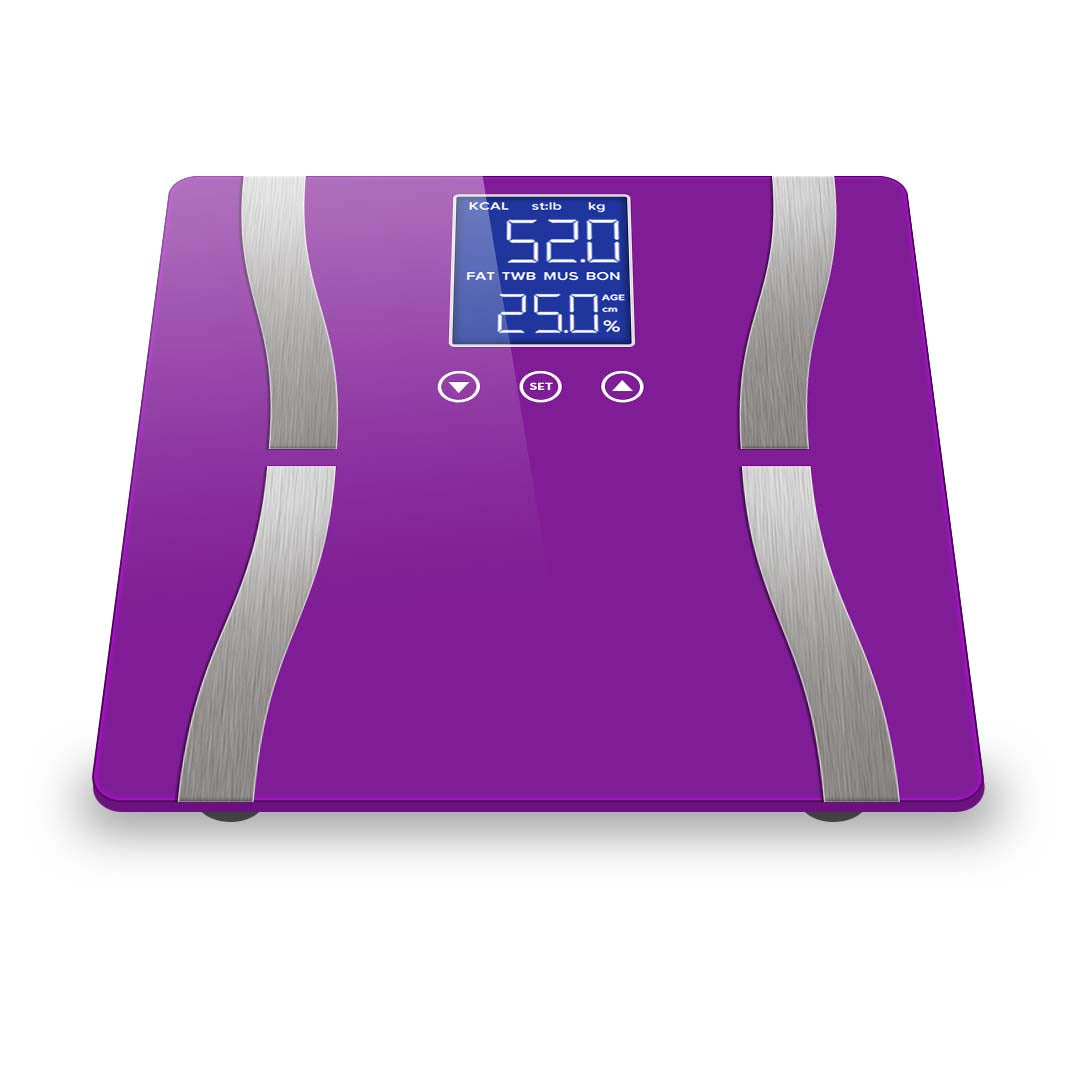 Premium Glass LCD Digital Body Fat Scale Bathroom Electronic Gym Water Weighing Scales Purple - image3