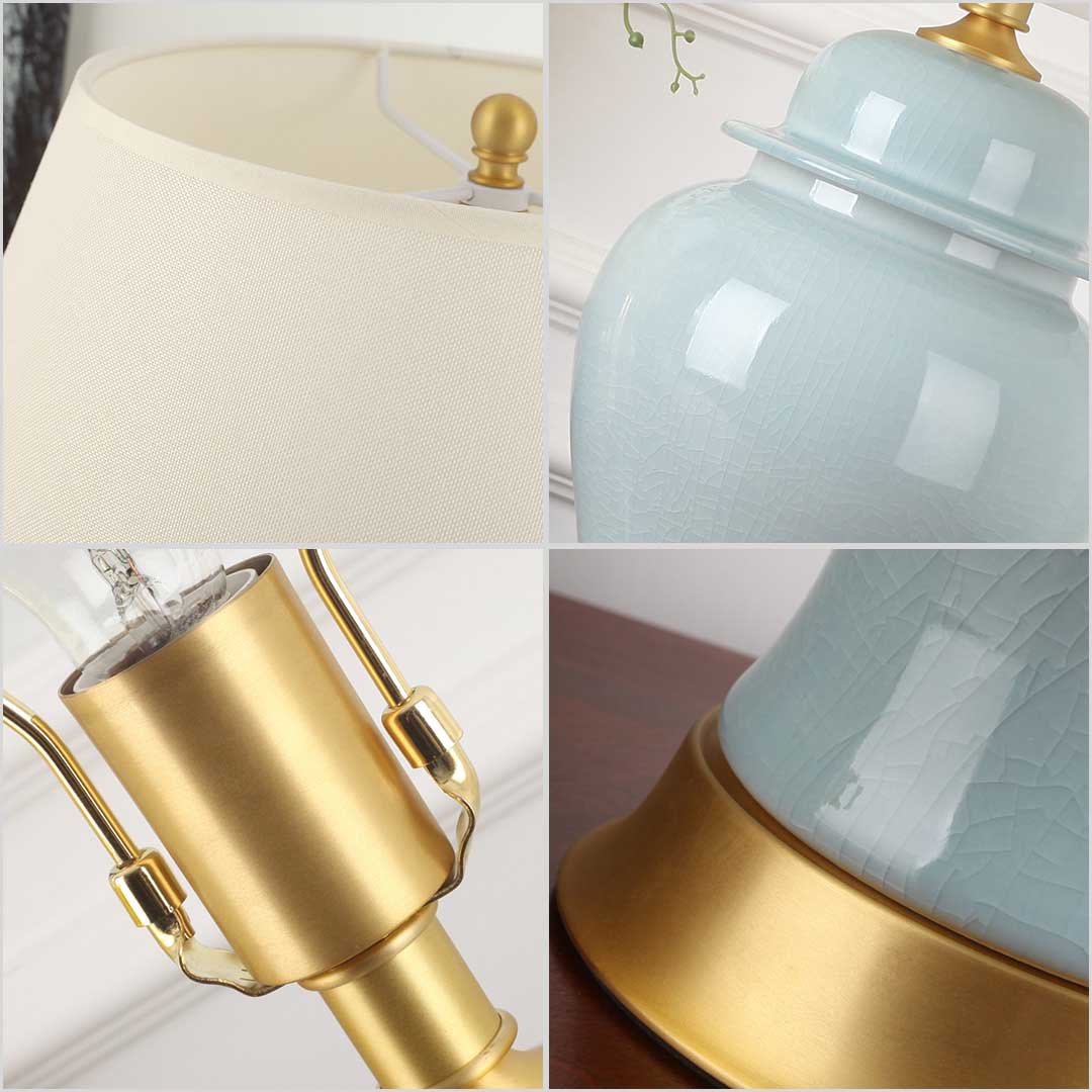 Premium 4X Oval Ceramic Table Lamp with Gold Metal Base Desk Lamp Yellow - image3