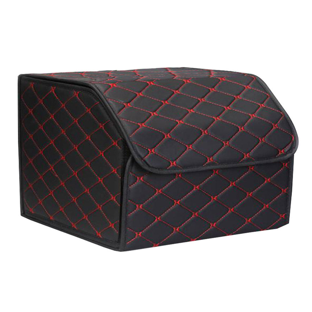 Premium 2X Leather Car Boot Collapsible Foldable Trunk Cargo Organizer Portable Storage Box Black/Red Stitch Medium - image3