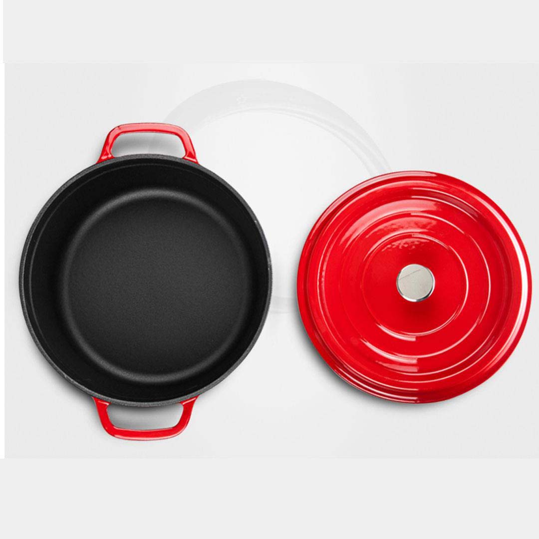 Premium 2X Cast Iron 26cm Enamel Porcelain Stewpot Casserole Stew Cooking Pot With Lid Red - image3