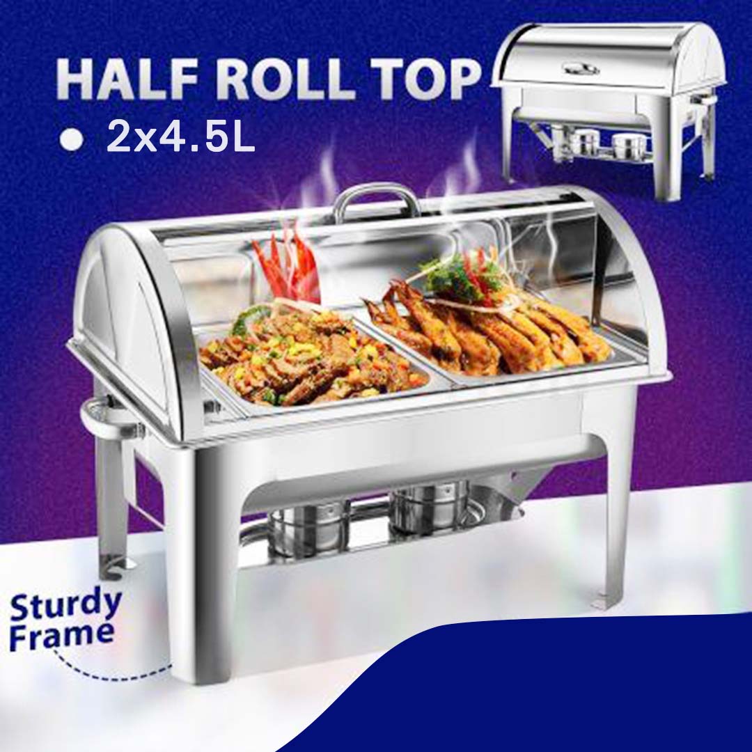 Premium 2X 4.5L Dual Tray Stainless Steel Roll Top Chafing Dish Food Warmer - image3