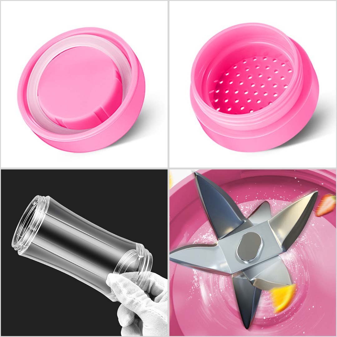 Premium 2x 380ml Portable Mini USB Rechargeable Handheld Fruit Mixer Juicer Pink - image3