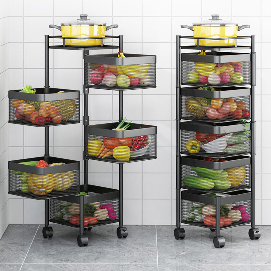 Premium 5 Tier Steel Square Rotating Kitchen Cart Multi-Functional Shelves Portable Storage Organizer with Wheels - image3