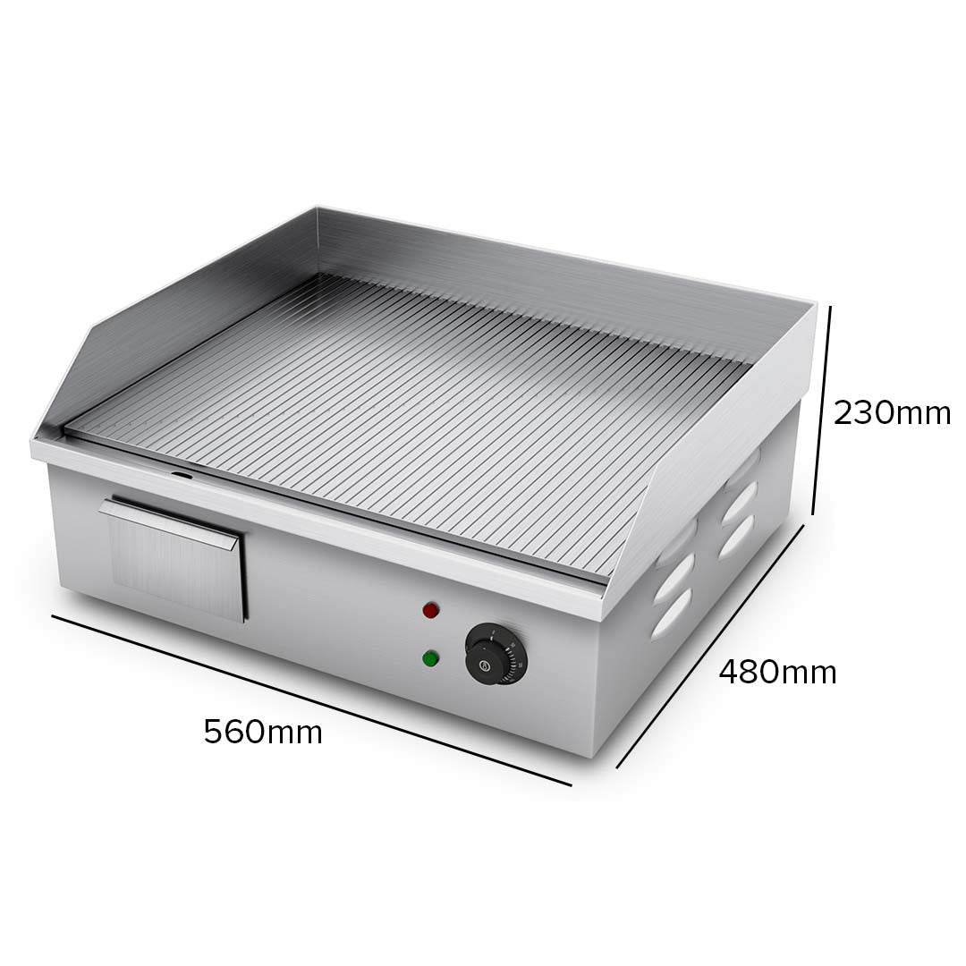 Premium 2X Electric Stainless Steel Ribbed Griddle Commercial Grill BBQ Hot Plate - image3