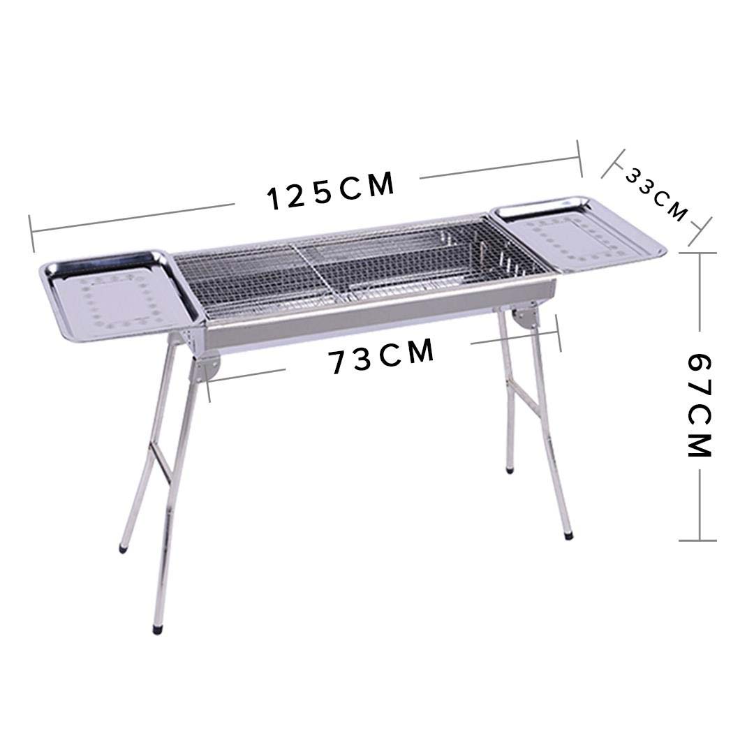 Premium 2x Skewers Grill with Side Tray Portable Stainless Steel Charcoal BBQ Outdoor 6-8 Persons - image3