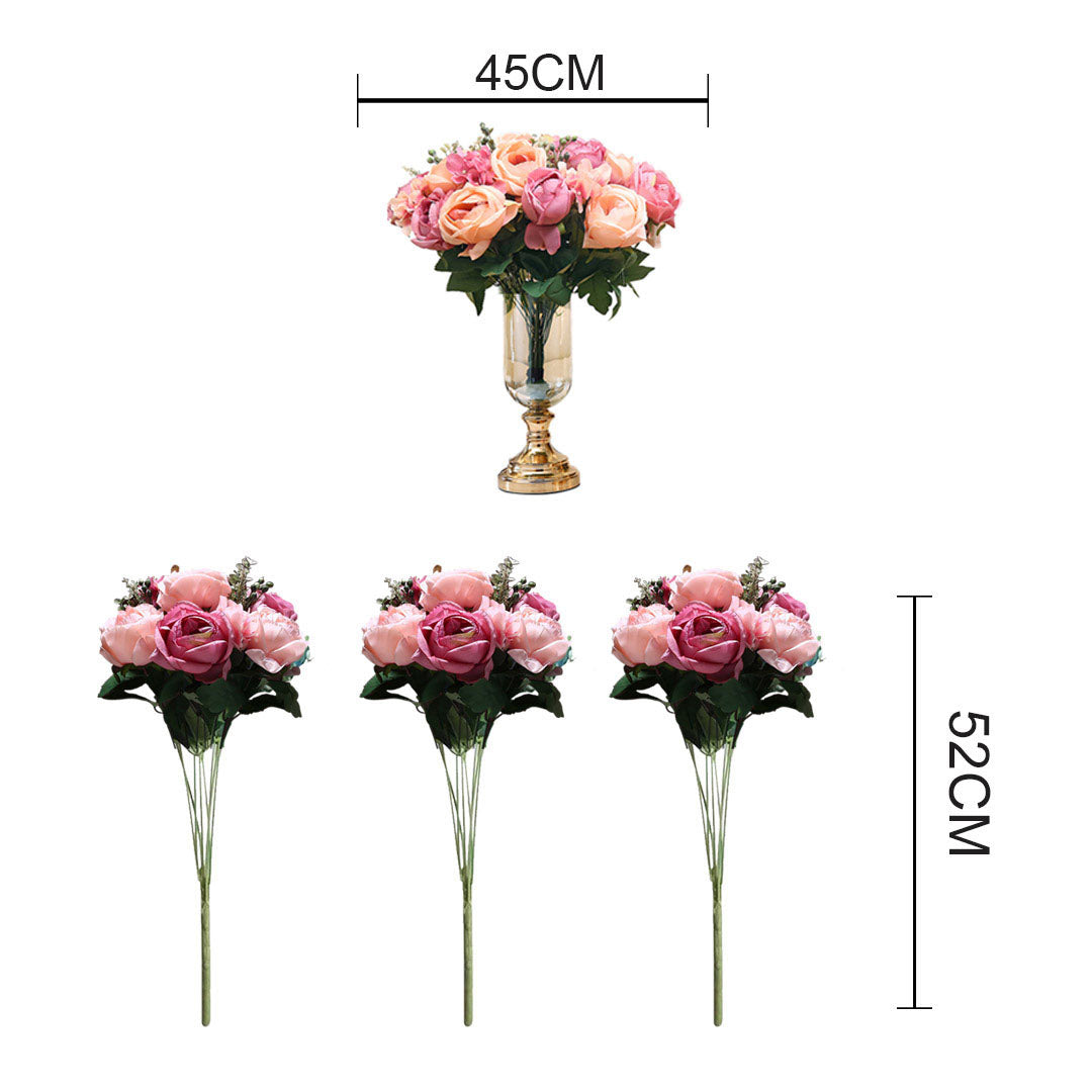 Premium 3pcs Artificial Silk with 15 Heads Flower Fake Rose Bouquet Table Decor Pink - image3