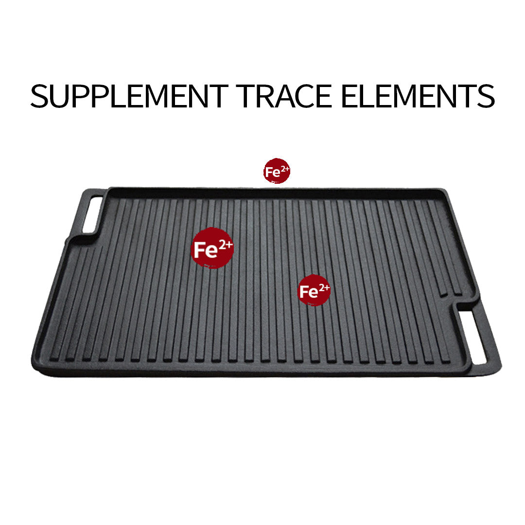 Premium 45cm Rectangular Cast Iron Portable Fry BBQ Grill Plate Cooking Pan Tray with Handle - image3