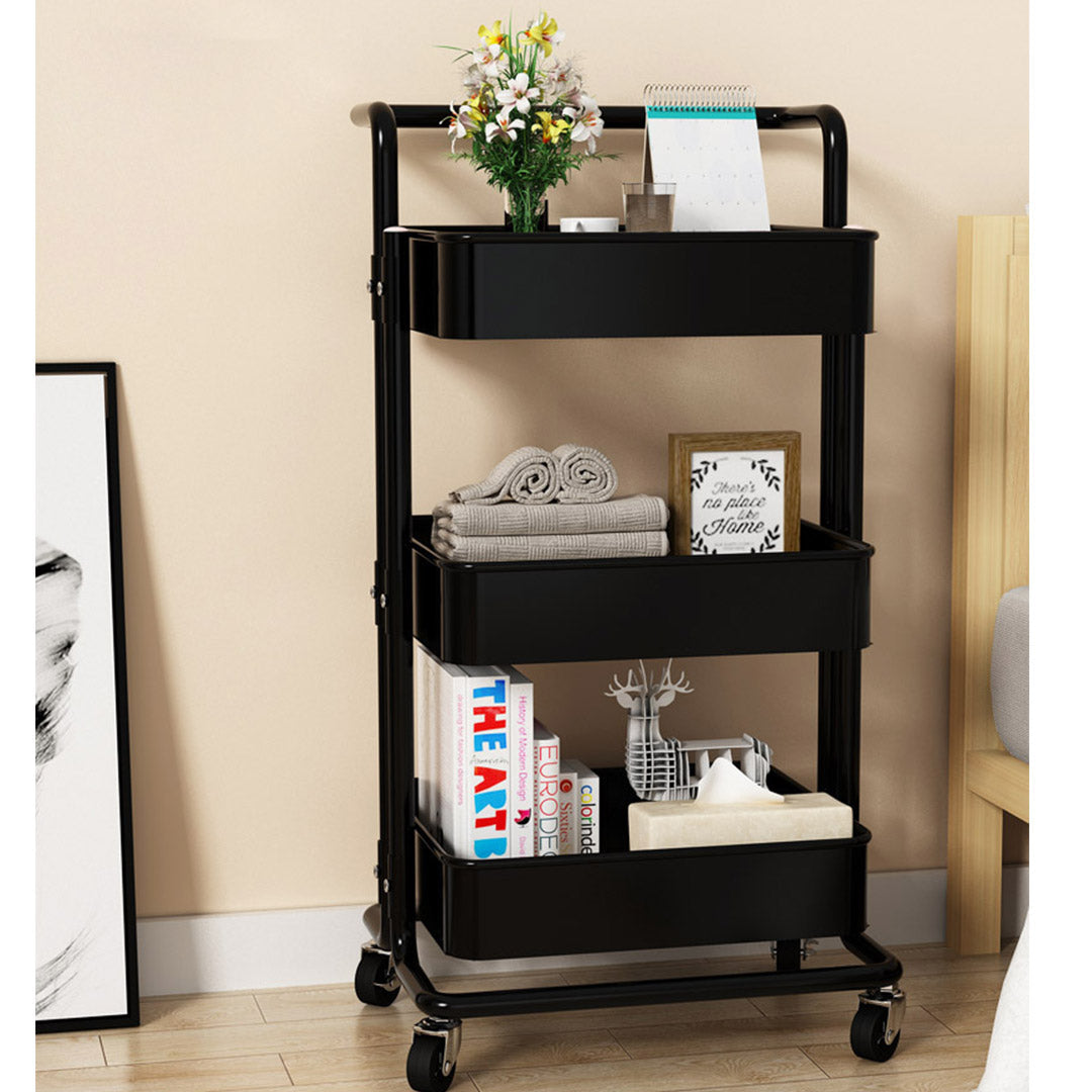 Premium 3 Tier Steel Black Movable Kitchen Cart Multi-Functional Shelves Portable Storage Organizer with Wheels - image4